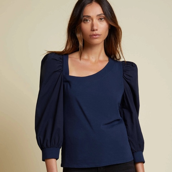 Nation LTD Tops - Nation LTD 100%cotton Blue Asymmetrical Ruched Puff Sleeve Blouse.      order115